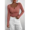 imagePRETTYGARDEN Womens 2026 Fall Long Sleeve Henley T Shirts Button Ribbed Knit Slim Fit Basic Tops Blouse Casual OutfitsHeather Pink