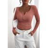 imagePRETTYGARDEN Womens 2026 Fall Long Sleeve Henley T Shirts Button Ribbed Knit Slim Fit Basic Tops Blouse Casual OutfitsHeather Pink