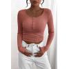imagePRETTYGARDEN Womens 2026 Fall Long Sleeve Henley T Shirts Button Ribbed Knit Slim Fit Basic Tops Blouse Casual OutfitsHeather Pink
