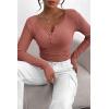 imagePRETTYGARDEN Womens 2026 Fall Long Sleeve Henley T Shirts Button Ribbed Knit Slim Fit Basic Tops Blouse Casual OutfitsHeather Pink