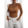 imagePRETTYGARDEN Womens 2026 Fall Long Sleeve Henley T Shirts Button Ribbed Knit Slim Fit Basic Tops Blouse Casual OutfitsKhaki