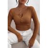 imagePRETTYGARDEN Womens 2026 Fall Long Sleeve Henley T Shirts Button Ribbed Knit Slim Fit Basic Tops Blouse Casual OutfitsKhaki