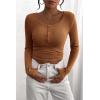 imagePRETTYGARDEN Womens 2026 Fall Long Sleeve Henley T Shirts Button Ribbed Knit Slim Fit Basic Tops Blouse Casual OutfitsKhaki