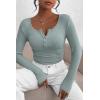 imagePRETTYGARDEN Womens 2026 Fall Long Sleeve Henley T Shirts Button Ribbed Knit Slim Fit Basic Tops Blouse Casual OutfitsLake Blue