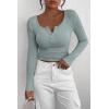 imagePRETTYGARDEN Womens 2026 Fall Long Sleeve Henley T Shirts Button Ribbed Knit Slim Fit Basic Tops Blouse Casual OutfitsLake Blue