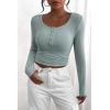 imagePRETTYGARDEN Womens 2026 Fall Long Sleeve Henley T Shirts Button Ribbed Knit Slim Fit Basic Tops Blouse Casual OutfitsLake Blue