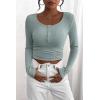 imagePRETTYGARDEN Womens 2026 Fall Long Sleeve Henley T Shirts Button Ribbed Knit Slim Fit Basic Tops Blouse Casual OutfitsLake Blue