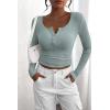 imagePRETTYGARDEN Womens 2026 Fall Long Sleeve Henley T Shirts Button Ribbed Knit Slim Fit Basic Tops Blouse Casual OutfitsLake Blue