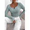 imagePRETTYGARDEN Womens 2026 Fall Long Sleeve Henley T Shirts Button Ribbed Knit Slim Fit Basic Tops Blouse Casual OutfitsLake Blue