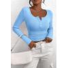 imagePRETTYGARDEN Womens 2026 Fall Long Sleeve Henley T Shirts Button Ribbed Knit Slim Fit Basic Tops Blouse Casual OutfitsLight Blue