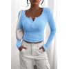 imagePRETTYGARDEN Womens 2026 Fall Long Sleeve Henley T Shirts Button Ribbed Knit Slim Fit Basic Tops Blouse Casual OutfitsLight Blue