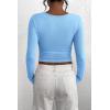 imagePRETTYGARDEN Womens 2026 Fall Long Sleeve Henley T Shirts Button Ribbed Knit Slim Fit Basic Tops Blouse Casual OutfitsLight Blue