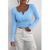 imagePRETTYGARDEN Womens 2026 Fall Long Sleeve Henley T Shirts Button Ribbed Knit Slim Fit Basic Tops Blouse Casual OutfitsLight Blue