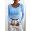 imagePRETTYGARDEN Womens 2026 Fall Long Sleeve Henley T Shirts Button Ribbed Knit Slim Fit Basic Tops Blouse Casual OutfitsLight Blue
