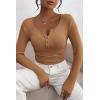 imagePRETTYGARDEN Womens 2026 Fall Long Sleeve Henley T Shirts Button Ribbed Knit Slim Fit Basic Tops Blouse Casual OutfitsLight Camel