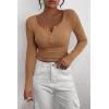 imagePRETTYGARDEN Womens 2026 Fall Long Sleeve Henley T Shirts Button Ribbed Knit Slim Fit Basic Tops Blouse Casual OutfitsLight Camel