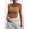 imagePRETTYGARDEN Womens 2026 Fall Long Sleeve Henley T Shirts Button Ribbed Knit Slim Fit Basic Tops Blouse Casual OutfitsLight Camel