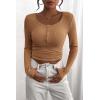 imagePRETTYGARDEN Womens 2026 Fall Long Sleeve Henley T Shirts Button Ribbed Knit Slim Fit Basic Tops Blouse Casual OutfitsLight Camel