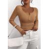 imagePRETTYGARDEN Womens 2026 Fall Long Sleeve Henley T Shirts Button Ribbed Knit Slim Fit Basic Tops Blouse Casual OutfitsLight Camel