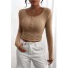 imagePRETTYGARDEN Womens 2026 Fall Long Sleeve Henley T Shirts Button Ribbed Knit Slim Fit Basic Tops Blouse Casual OutfitsLight Khaki
