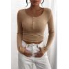 imagePRETTYGARDEN Womens 2026 Fall Long Sleeve Henley T Shirts Button Ribbed Knit Slim Fit Basic Tops Blouse Casual OutfitsLight Khaki