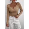 imagePRETTYGARDEN Womens 2026 Fall Long Sleeve Henley T Shirts Button Ribbed Knit Slim Fit Basic Tops Blouse Casual OutfitsLight Khaki