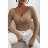 imagePRETTYGARDEN Womens 2026 Fall Long Sleeve Henley T Shirts Button Ribbed Knit Slim Fit Basic Tops Blouse Casual OutfitsLight Khaki