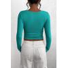 imagePRETTYGARDEN Womens 2026 Fall Long Sleeve Henley T Shirts Button Ribbed Knit Slim Fit Basic Tops Blouse Casual OutfitsMalachite Green