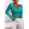 imagePRETTYGARDEN Womens 2026 Fall Long Sleeve Henley T Shirts Button Ribbed Knit Slim Fit Basic Tops Blouse Casual OutfitsMalachite Green