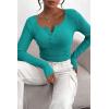 imagePRETTYGARDEN Womens 2026 Fall Long Sleeve Henley T Shirts Button Ribbed Knit Slim Fit Basic Tops Blouse Casual OutfitsMalachite Green