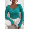 imagePRETTYGARDEN Womens 2026 Fall Long Sleeve Henley T Shirts Button Ribbed Knit Slim Fit Basic Tops Blouse Casual OutfitsMalachite Green