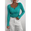 imagePRETTYGARDEN Womens 2026 Fall Long Sleeve Henley T Shirts Button Ribbed Knit Slim Fit Basic Tops Blouse Casual OutfitsMalachite Green
