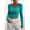 imagePRETTYGARDEN Womens 2026 Fall Long Sleeve Henley T Shirts Button Ribbed Knit Slim Fit Basic Tops Blouse Casual OutfitsMalachite Green