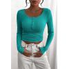 imagePRETTYGARDEN Womens 2026 Fall Long Sleeve Henley T Shirts Button Ribbed Knit Slim Fit Basic Tops Blouse Casual OutfitsMalachite Green