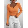 imagePRETTYGARDEN Womens 2026 Fall Long Sleeve Henley T Shirts Button Ribbed Knit Slim Fit Basic Tops Blouse Casual OutfitsOrange