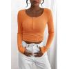 imagePRETTYGARDEN Womens 2026 Fall Long Sleeve Henley T Shirts Button Ribbed Knit Slim Fit Basic Tops Blouse Casual OutfitsOrange