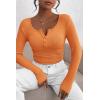 imagePRETTYGARDEN Womens 2026 Fall Long Sleeve Henley T Shirts Button Ribbed Knit Slim Fit Basic Tops Blouse Casual OutfitsOrange