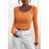imagePRETTYGARDEN Womens 2026 Fall Long Sleeve Henley T Shirts Button Ribbed Knit Slim Fit Basic Tops Blouse Casual OutfitsOrange