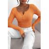 imagePRETTYGARDEN Womens 2026 Fall Long Sleeve Henley T Shirts Button Ribbed Knit Slim Fit Basic Tops Blouse Casual OutfitsOrange