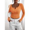 imagePRETTYGARDEN Womens 2026 Fall Long Sleeve Henley T Shirts Button Ribbed Knit Slim Fit Basic Tops Blouse Casual OutfitsOrange