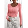 imagePRETTYGARDEN Womens 2026 Fall Long Sleeve Henley T Shirts Button Ribbed Knit Slim Fit Basic Tops Blouse Casual OutfitsPink