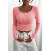 imagePRETTYGARDEN Womens 2026 Fall Long Sleeve Henley T Shirts Button Ribbed Knit Slim Fit Basic Tops Blouse Casual OutfitsPink