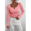 imagePRETTYGARDEN Womens 2026 Fall Long Sleeve Henley T Shirts Button Ribbed Knit Slim Fit Basic Tops Blouse Casual OutfitsPink