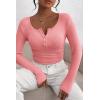 imagePRETTYGARDEN Womens 2026 Fall Long Sleeve Henley T Shirts Button Ribbed Knit Slim Fit Basic Tops Blouse Casual OutfitsPink