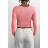 imagePRETTYGARDEN Womens 2026 Fall Long Sleeve Henley T Shirts Button Ribbed Knit Slim Fit Basic Tops Blouse Casual OutfitsPink