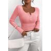 imagePRETTYGARDEN Womens 2026 Fall Long Sleeve Henley T Shirts Button Ribbed Knit Slim Fit Basic Tops Blouse Casual OutfitsPink