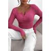 imagePRETTYGARDEN Womens 2026 Fall Long Sleeve Henley T Shirts Button Ribbed Knit Slim Fit Basic Tops Blouse Casual OutfitsRose Red