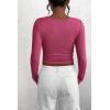imagePRETTYGARDEN Womens 2026 Fall Long Sleeve Henley T Shirts Button Ribbed Knit Slim Fit Basic Tops Blouse Casual OutfitsRose Red