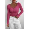 imagePRETTYGARDEN Womens 2026 Fall Long Sleeve Henley T Shirts Button Ribbed Knit Slim Fit Basic Tops Blouse Casual OutfitsRose Red