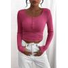 imagePRETTYGARDEN Womens 2026 Fall Long Sleeve Henley T Shirts Button Ribbed Knit Slim Fit Basic Tops Blouse Casual OutfitsRose Red